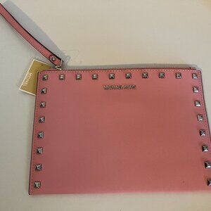 New Michael Kors Jet Set Travel XL Top Zip Clutch Wristlet Pink/Carnation.  READ